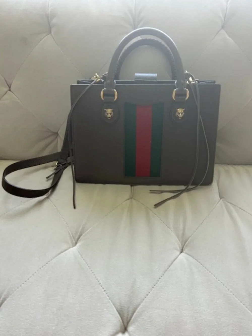 Gucci Animalier brown leather Web tiger-head bag